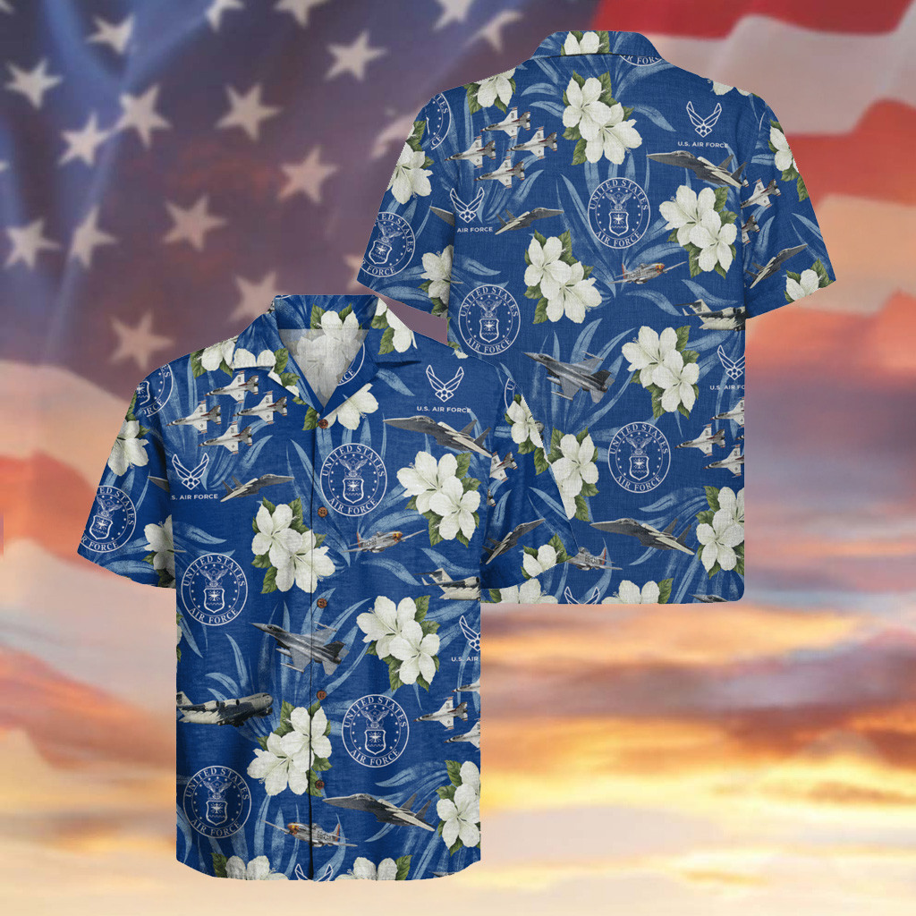 US Air Force Veteran Hawaiian Shirt Hibiscus Aloha Shirt Gifts For Independence Day