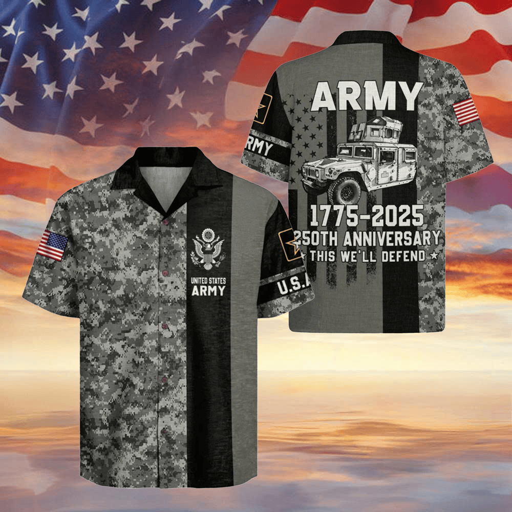 US Army 250Th Anniversary Camo Hawaiian Shirt 1775 2026 This We'll Defend Army Veteran Gift