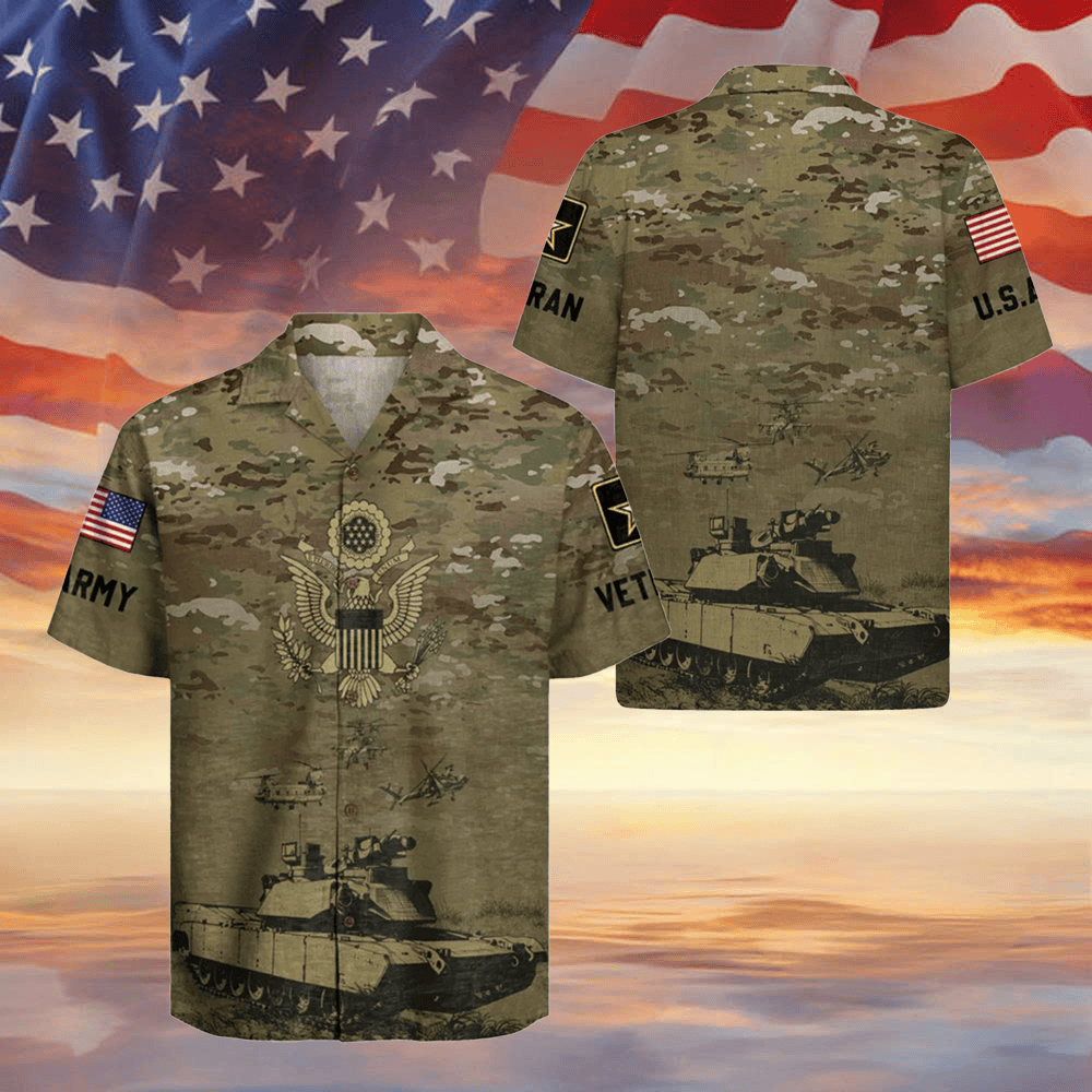 US Army 250th Anniversary Camo Hawaiian Shirt Patriotic Military Shirt Veterans Day Gifts