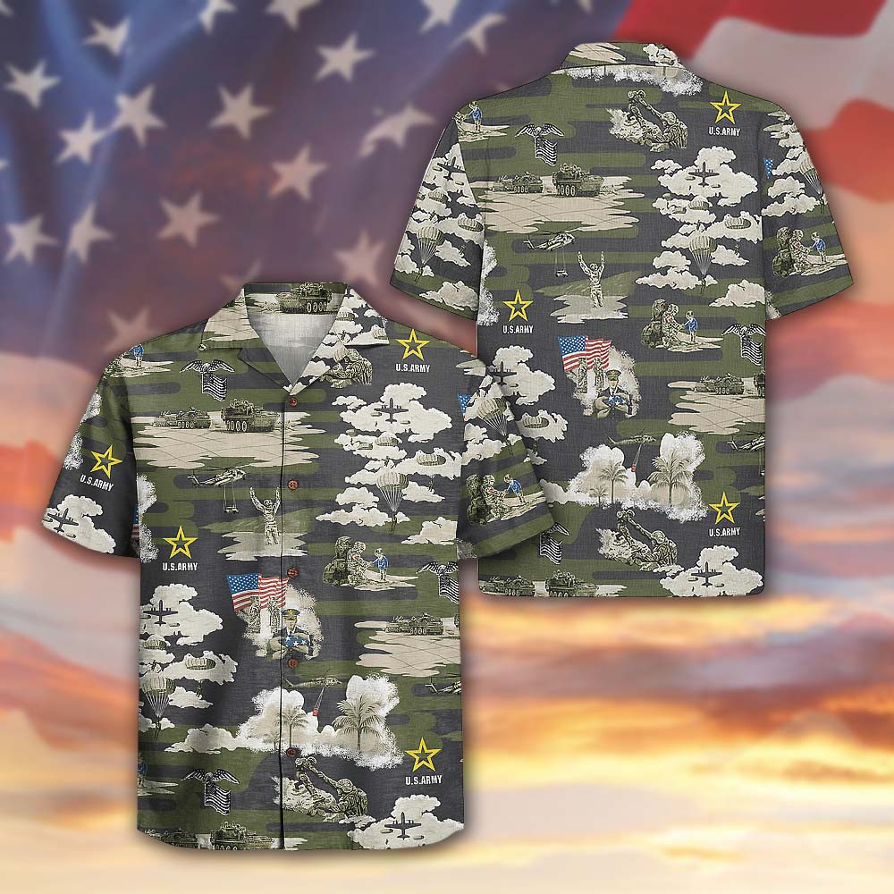 US Army 250th Anniversary Hawaiian Shirt Emblem Patriotic Army Veteran Gift