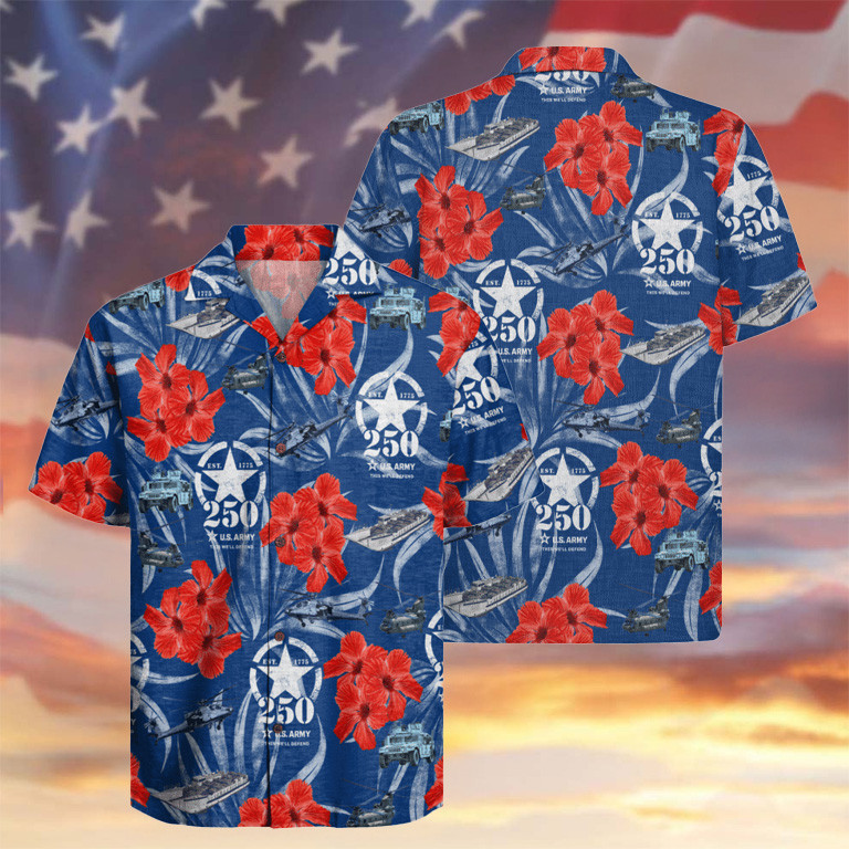 US Army 250th Anniversary Hawaiian Shirt Hibiscus Tropical Apparel Patriotic Gift Items