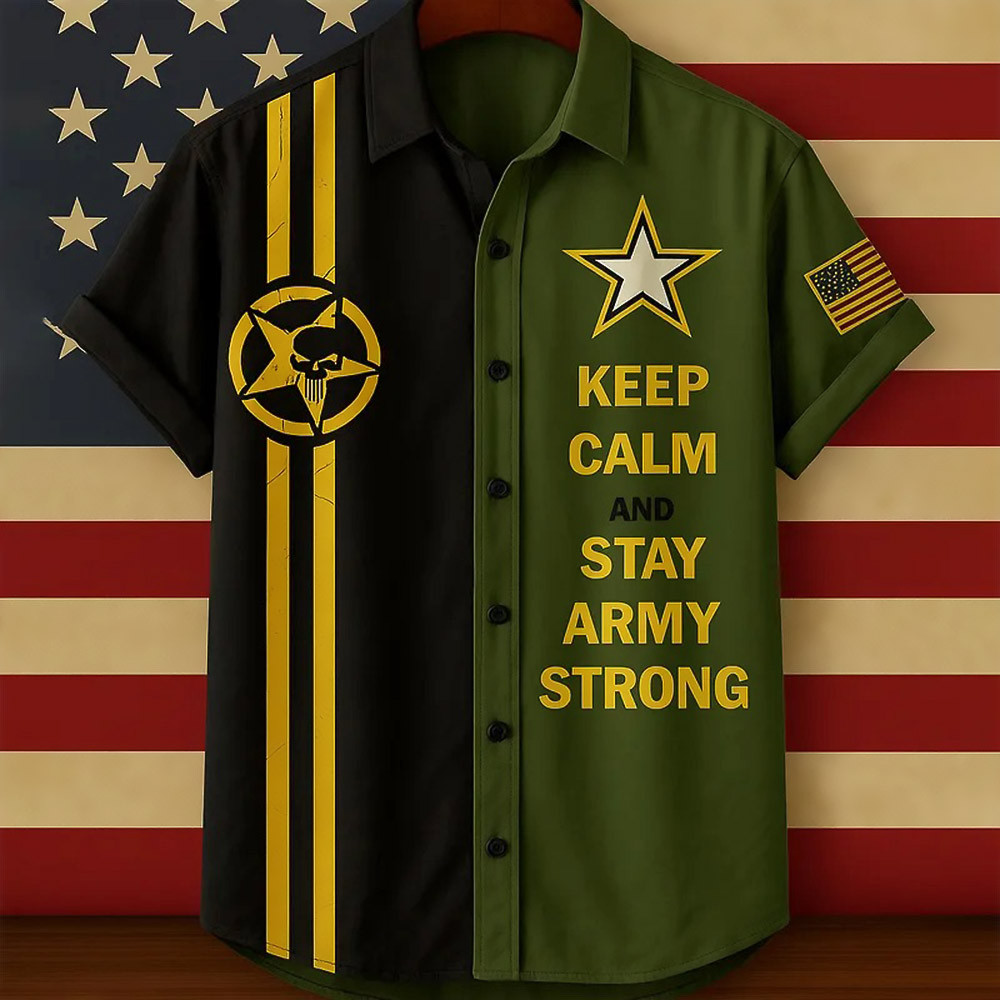 US Army 250th Anniversary Hawaiian Shirt Keep Calm And Stay Army Strong Gifts For Veteran Day