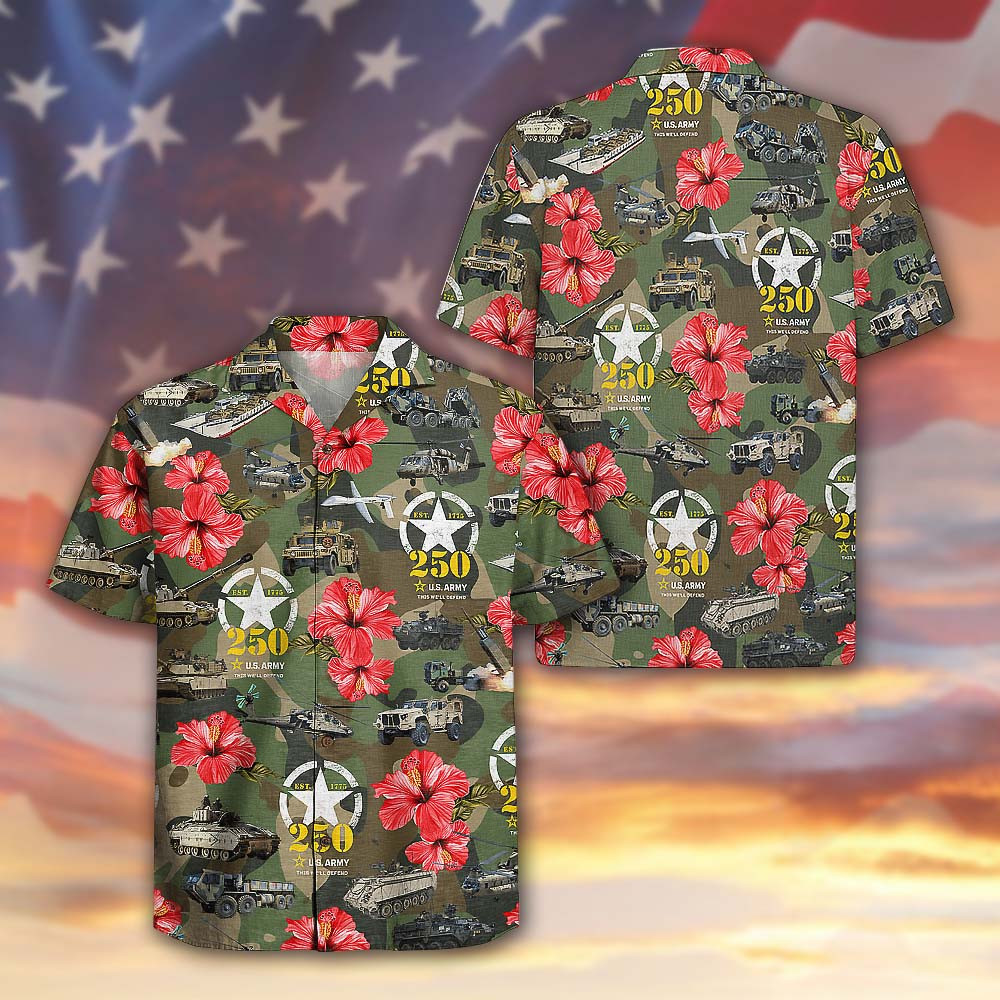 US Army 250th Anniversary Hawaiian Shirt Patriotic Army Veteran Gift For Dad