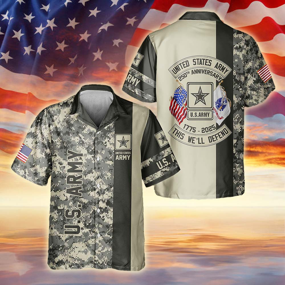 US Army 250th Birthday Celebration Hawaiian Shirt Proud To Serve Military Gift For Men
