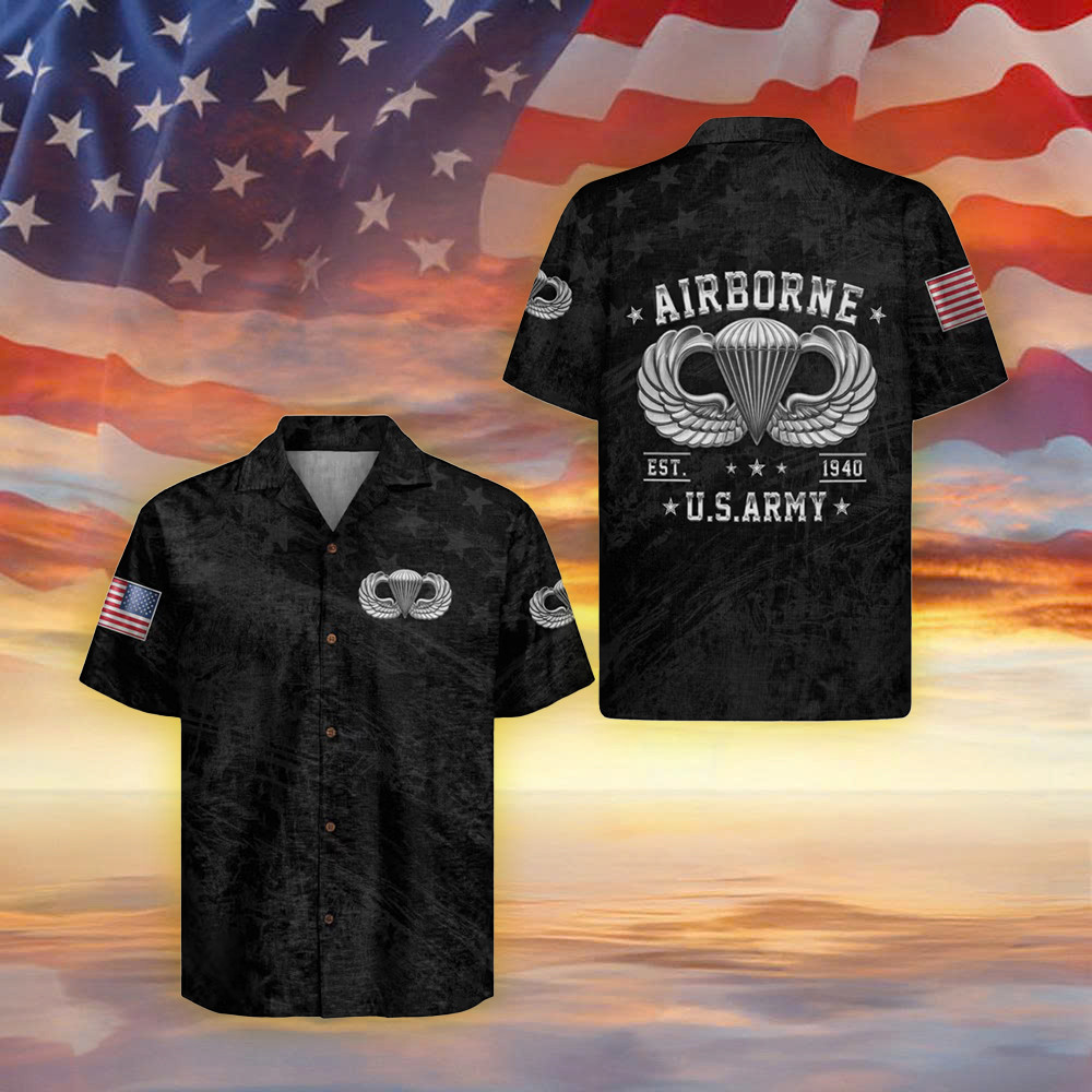US Army AirBorne Camo Hawaiian Shirt EST 1940 US Army Shirt Gifts For Paratroopers