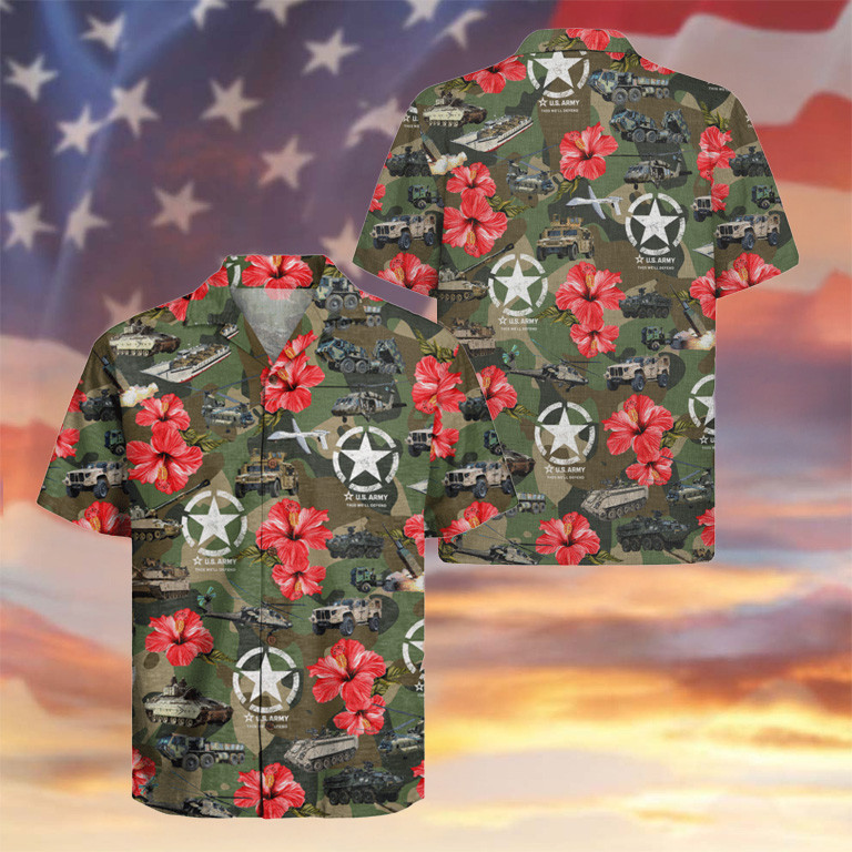 US Army Camo Hawaiian Shirt Hibiscus Tropical Apparel Patriotic Merch Gifts For Men