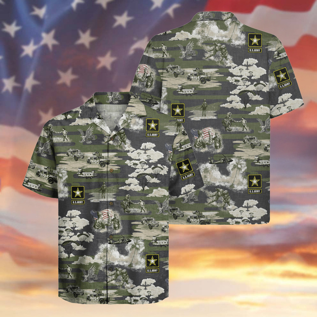 US Army Hawaiian Shirt Eagle And Airborne Army Button Up Shirt Gifts For Patriotic Men