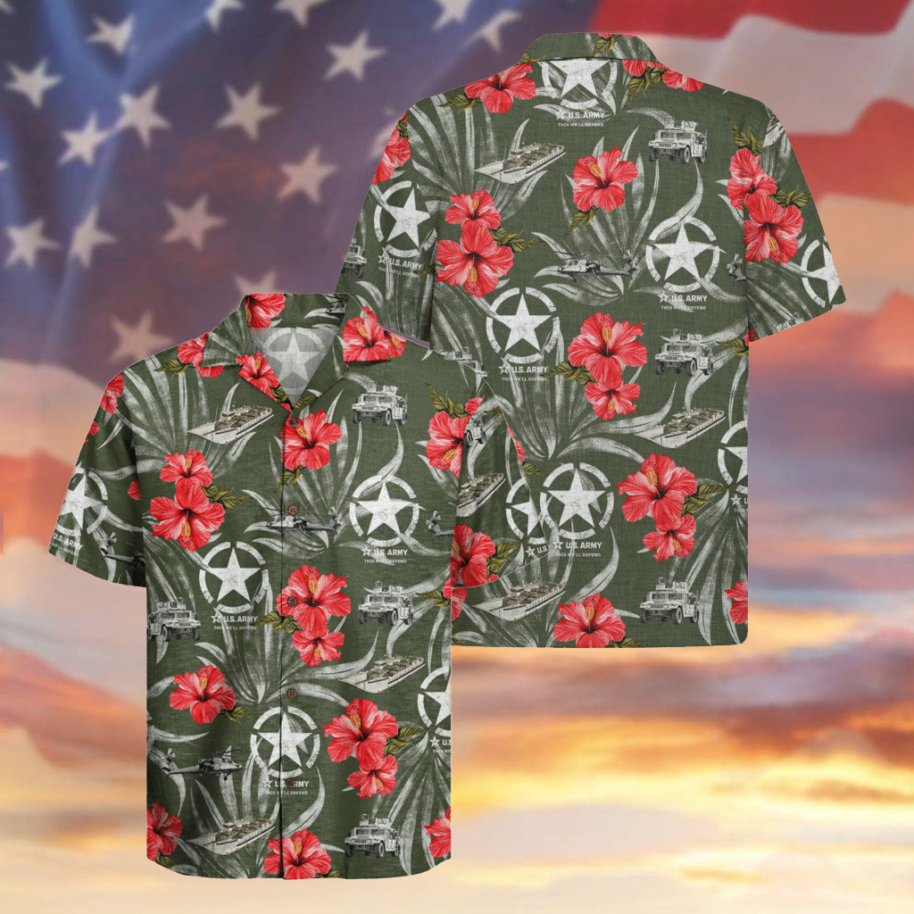 US Army Hawaiian Shirt Hibiscus Aloha Military Clothing Gifts For Independence Day