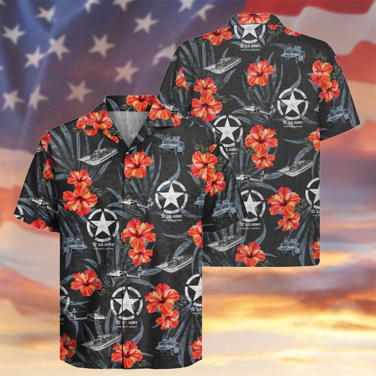 US Army Hawaiian Shirt Hibiscus Tropical Aloha Shirt Gifts For Retired Military