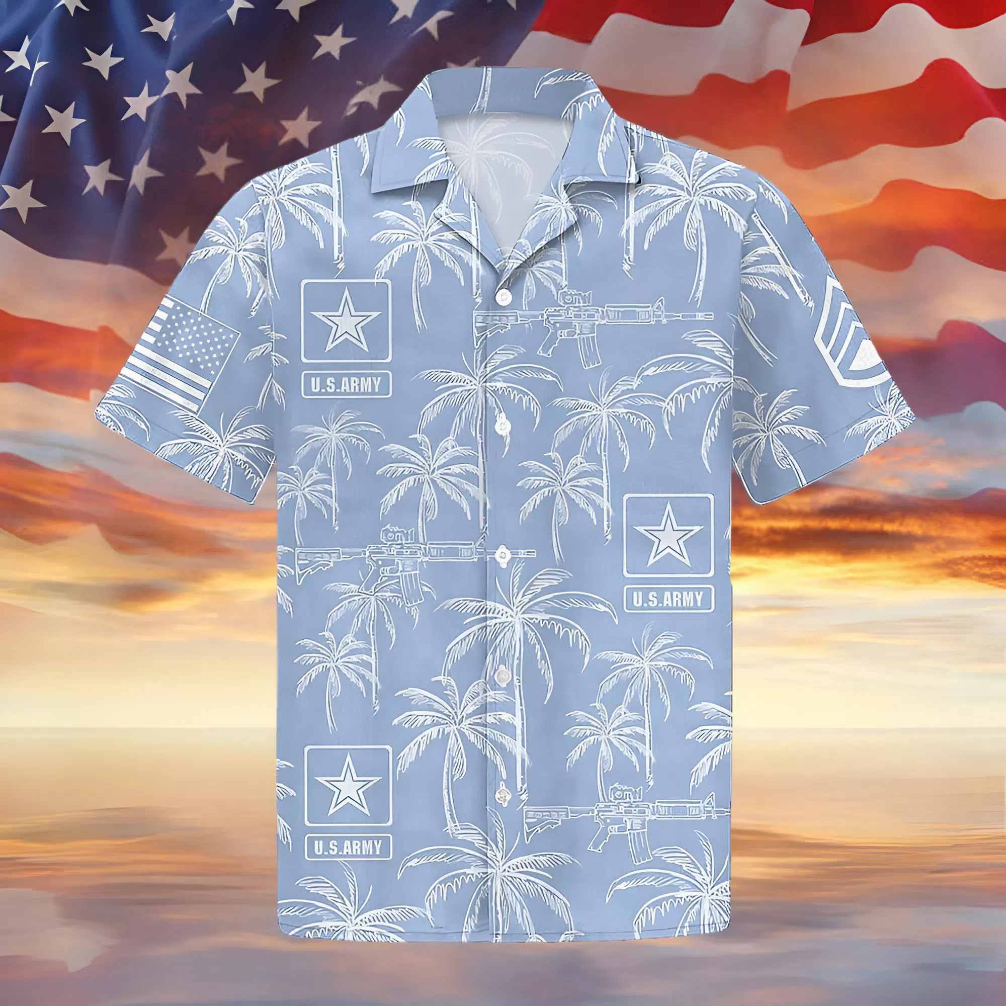 US Army Hawaiian Shirt Military Aloha Patriotic Soldier Merch Tropical Gift For Dad