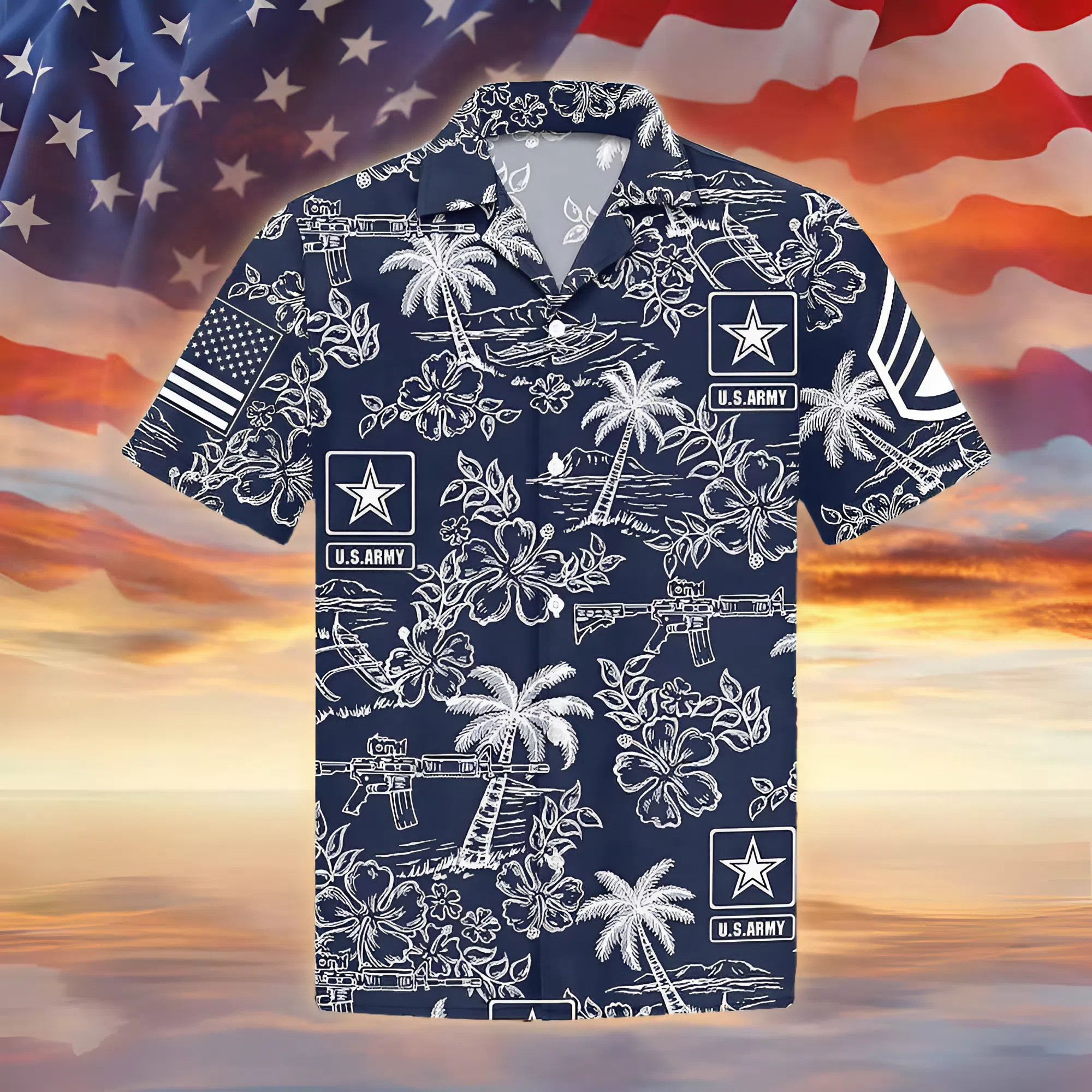 Us Army Palm Tree Hawaiian Shirt Vacation Beach Merch Tropical Aloha Apparel Gift For Veterans