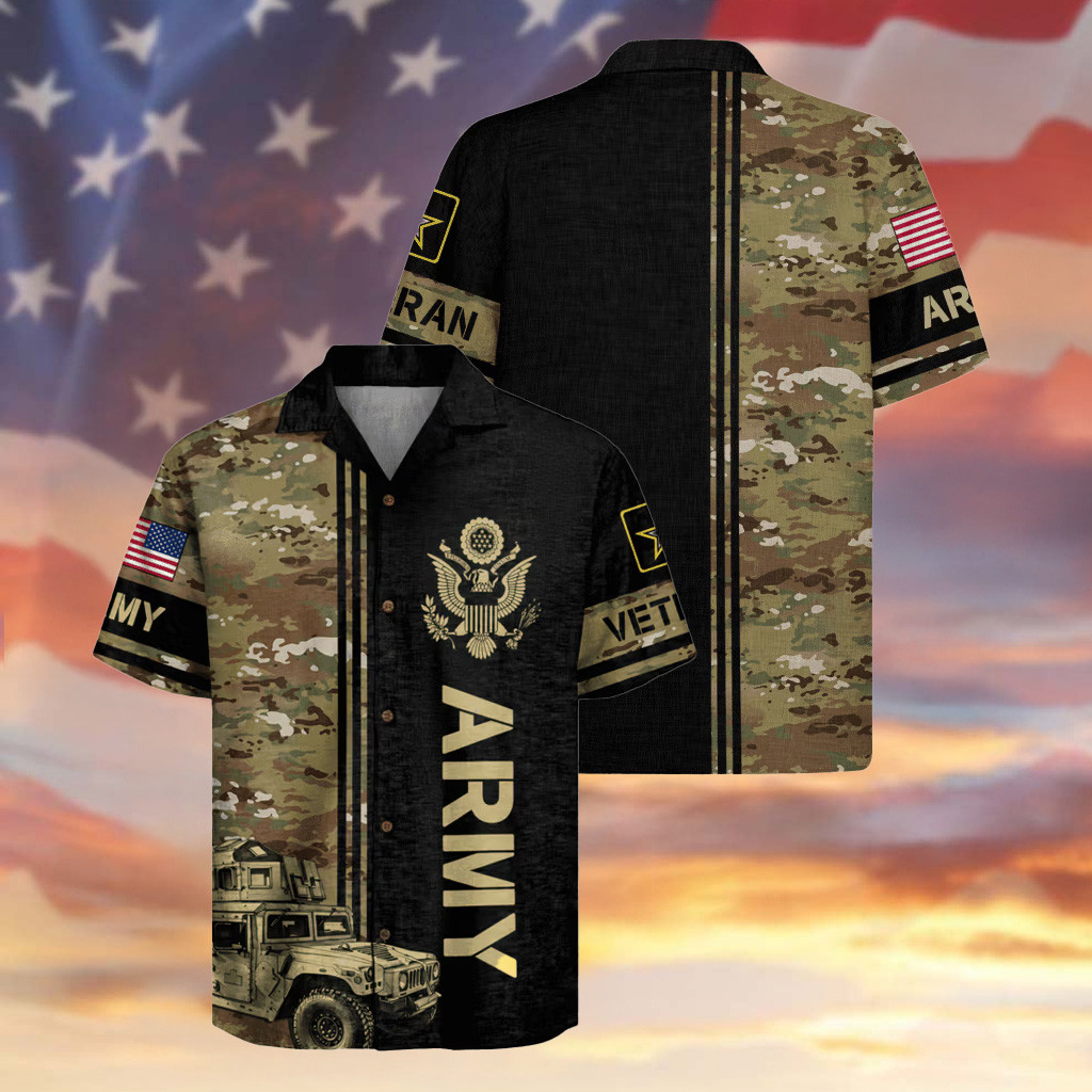 US Army Veteran Camo Hawaiian Shirt Patriotic Clothing Gifts For An Army Veteran