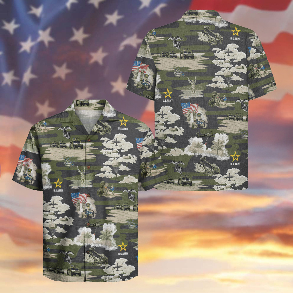 US Army Veteran Hawaiian Shirt Soldier And Flag Military Camo Patriotic Apparel Presents