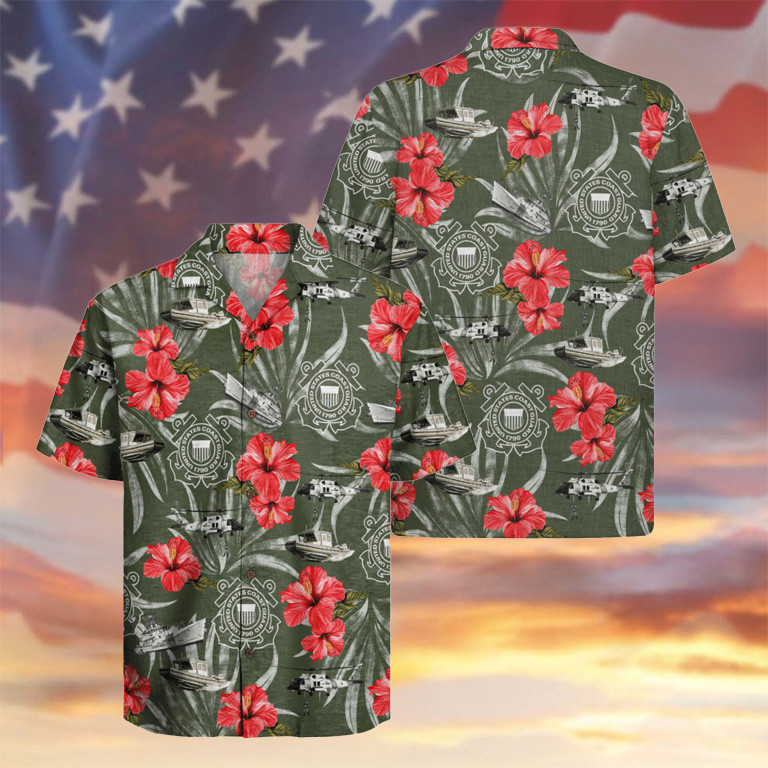 US Coast Guard 235Th Years Of Service Hawaiian Shirt Hibiscus Tropical Clothes Patriotic Gifts