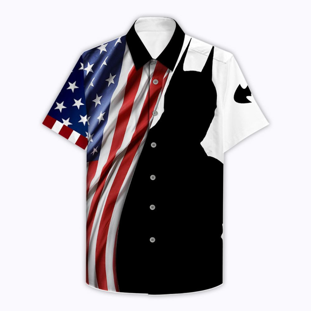 Us Flag And Batman Shadow Hawaiian Shirt Tropical Aloha Button Up