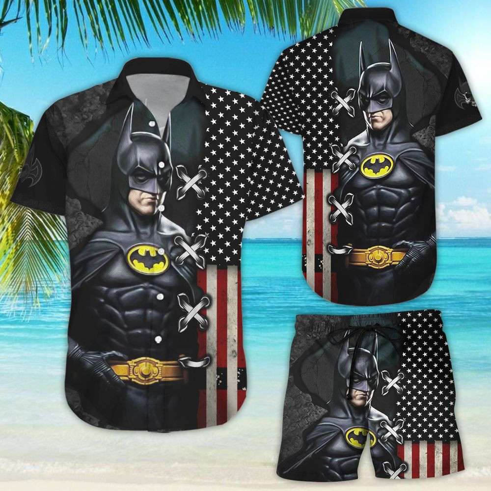 Us Flag Batman The Dark Knight Hawaiian Shirt Tropical Aloha Button Up