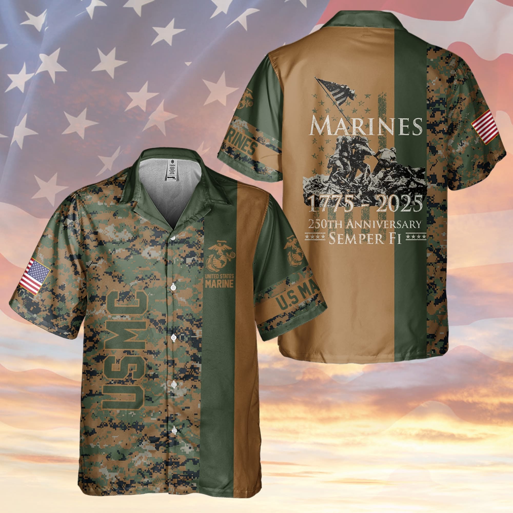 US Marine Corps 1775 2026 250Th Anniversary Hawaiian Shirt Camo Semper Fi USMC Veteran Gifts