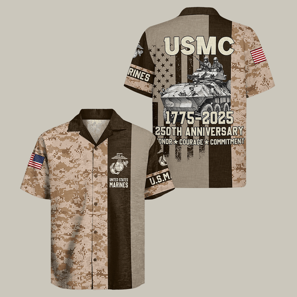 US Marine Corps 250th Anniversary Hawaiian Shirt Honor Courage Commitment Clothes