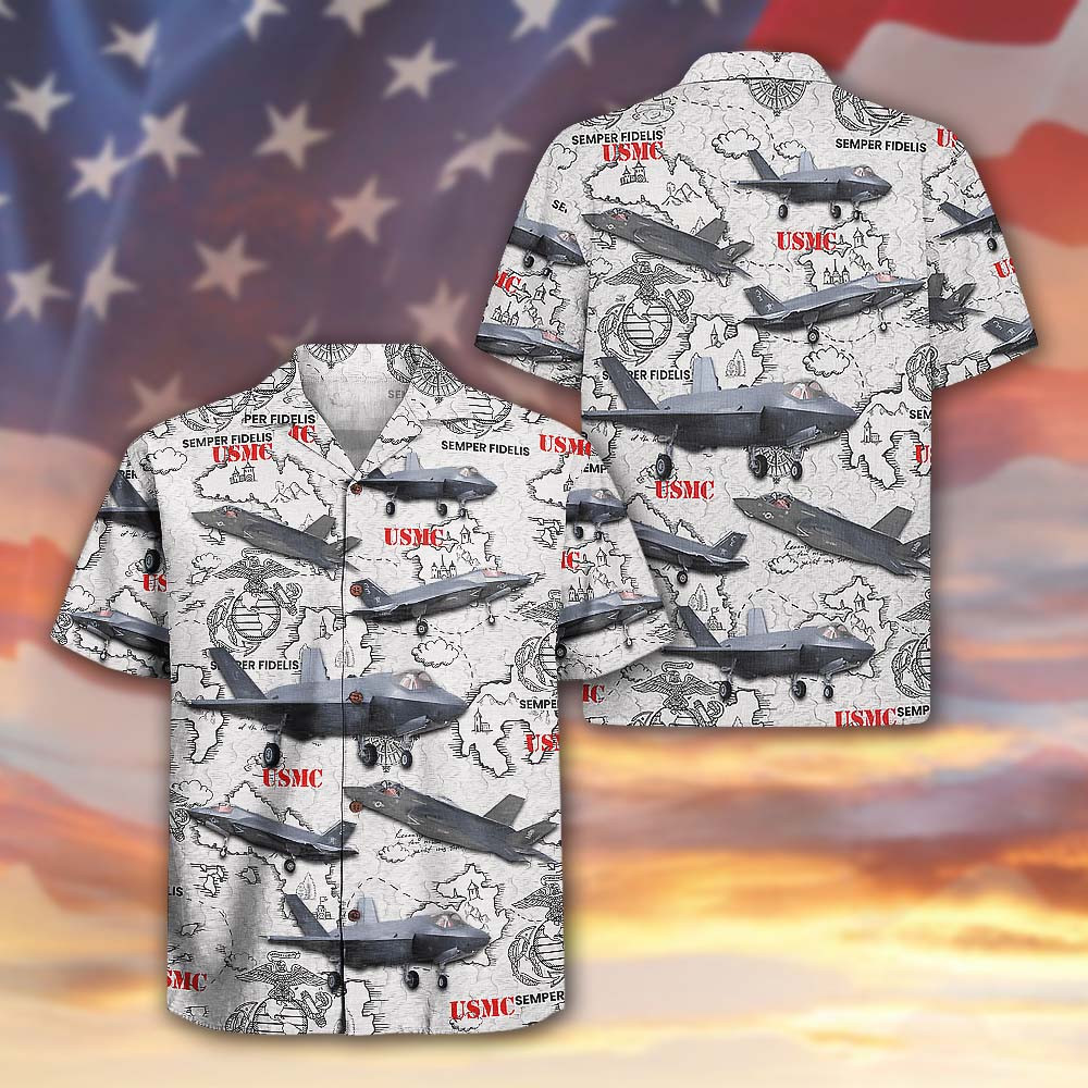 US Marine Corps 250th Anniversary Hawaiian Shirt USMC Tropical Military Aloha Beach Shirt Gift For Marines