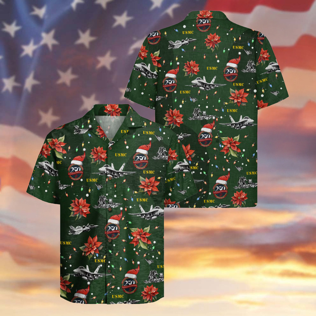 US Marine Corps Veteran Hawaiian Shirt 250 Years Flowers And Aircraft Clothes Christmas Gifts