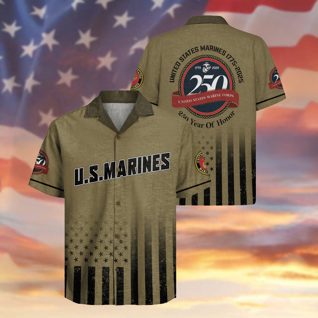 US Marine Corps Veteran Hawaiian Shirt 250th Anniversary Proud Veteran Apparel Gift Ideas