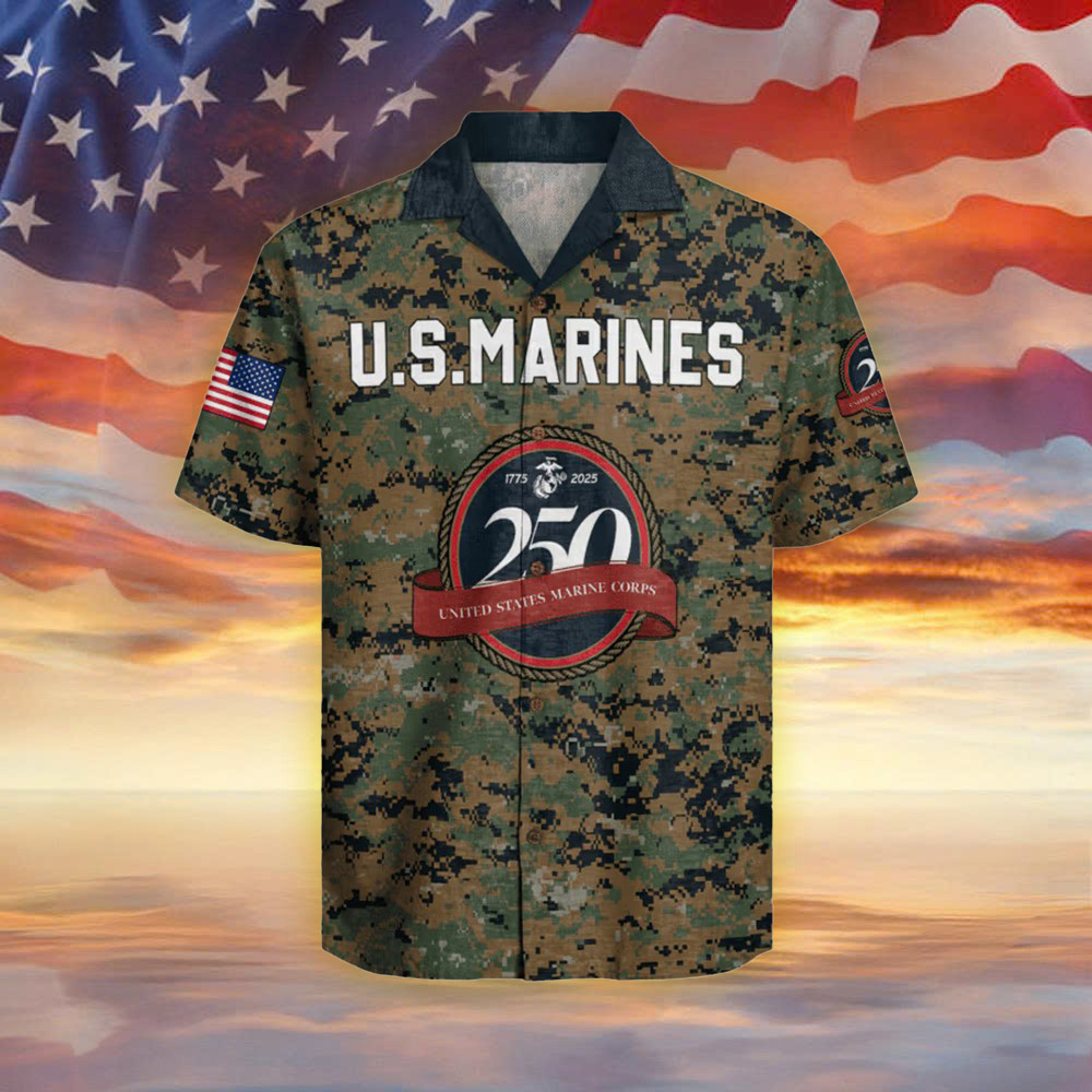 US Marines 250Th Anniversary Camo Hawaiian Shirt 1775 2026 USMC Clothing Gifts For Marines