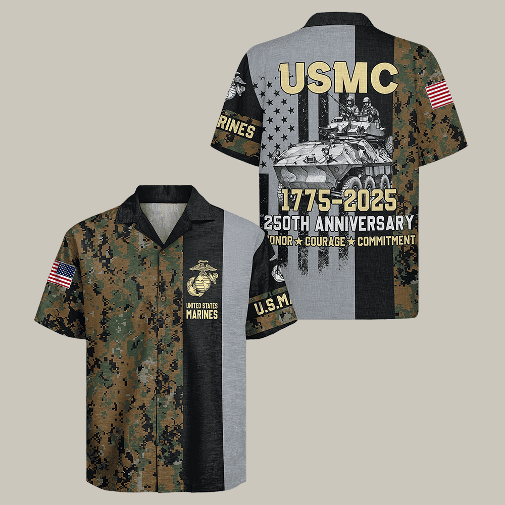 US Marines 250th Anniversary Hawaiian Shirt Honor Courage Commitment Shirt USMC Gift