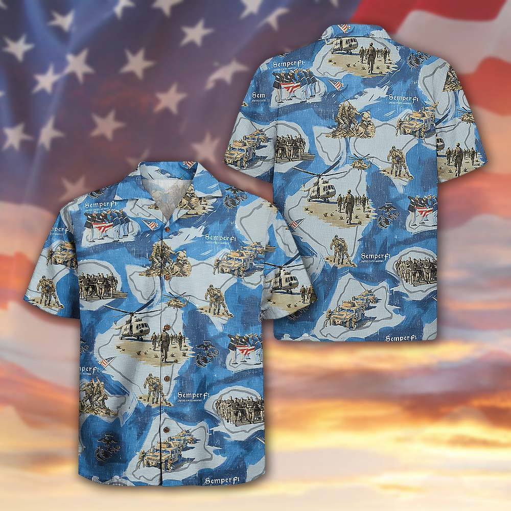 US Marines 250th Anniversary Hawaiian Shirt USMC Military Aloha Gift For Veteran