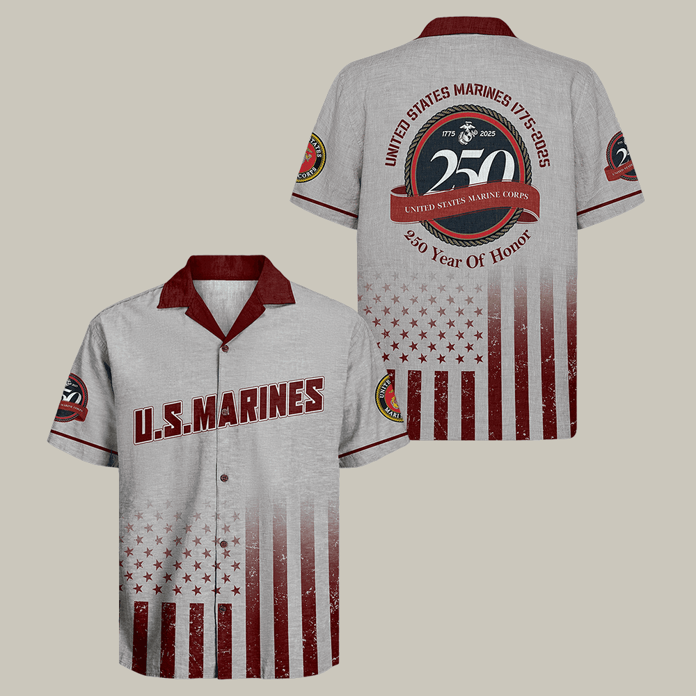 US Marines 250th Years Of Honor Hawaiian Shirt Marine Corps Merch Marines Gift For Men