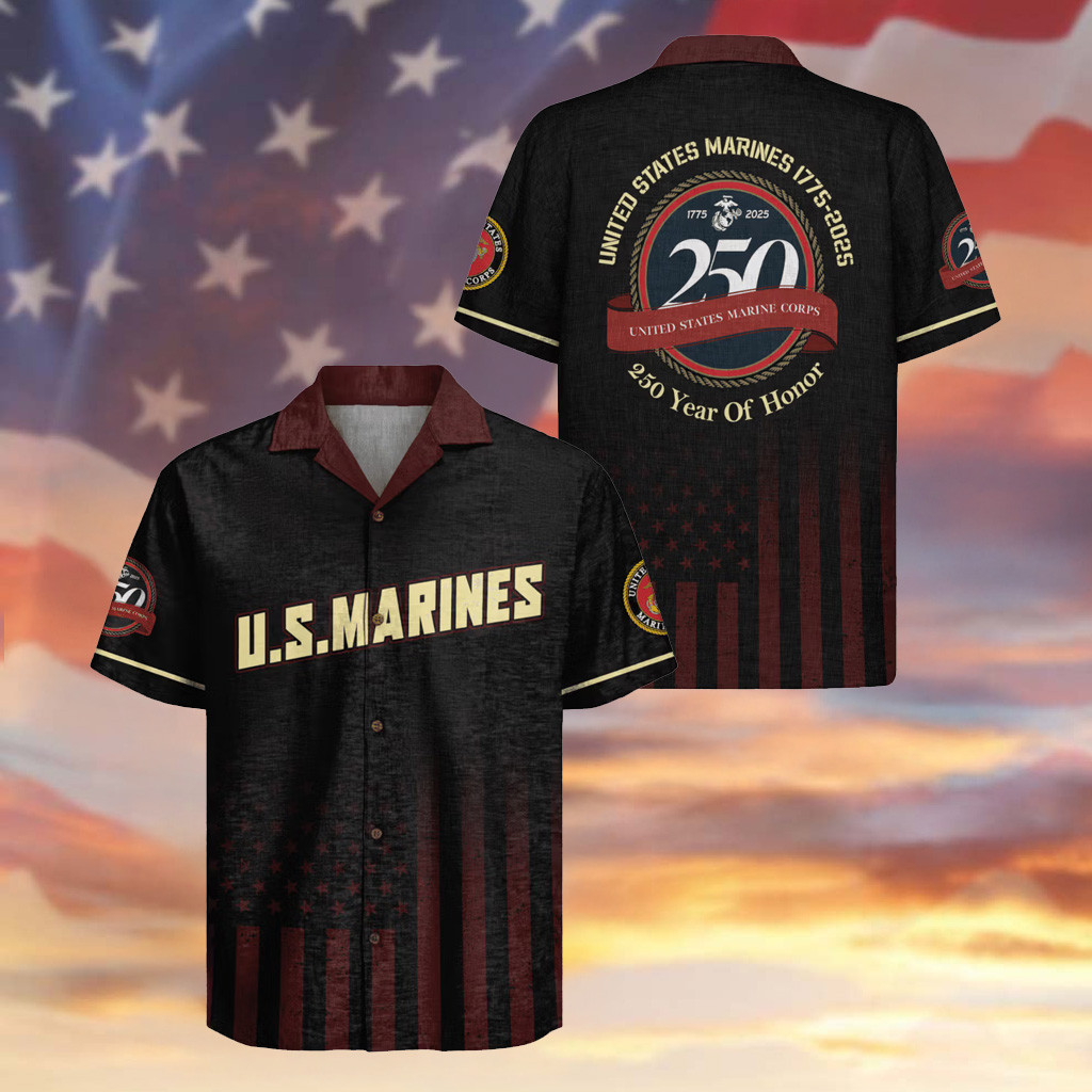 US Marines 250th Years Of Honor Hawaiian Shirt Proud Veteran Aloha Shirt Patriotic Gifts