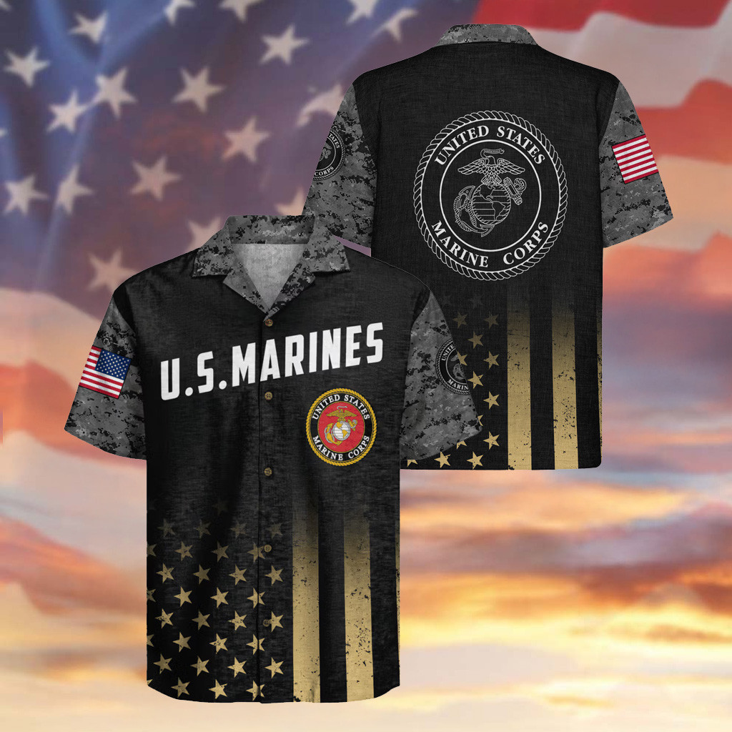 US Marines 250th Years Of Honor Hawaiian Shirt USA Flag Proud Veteran Aloha Shirt Gifts