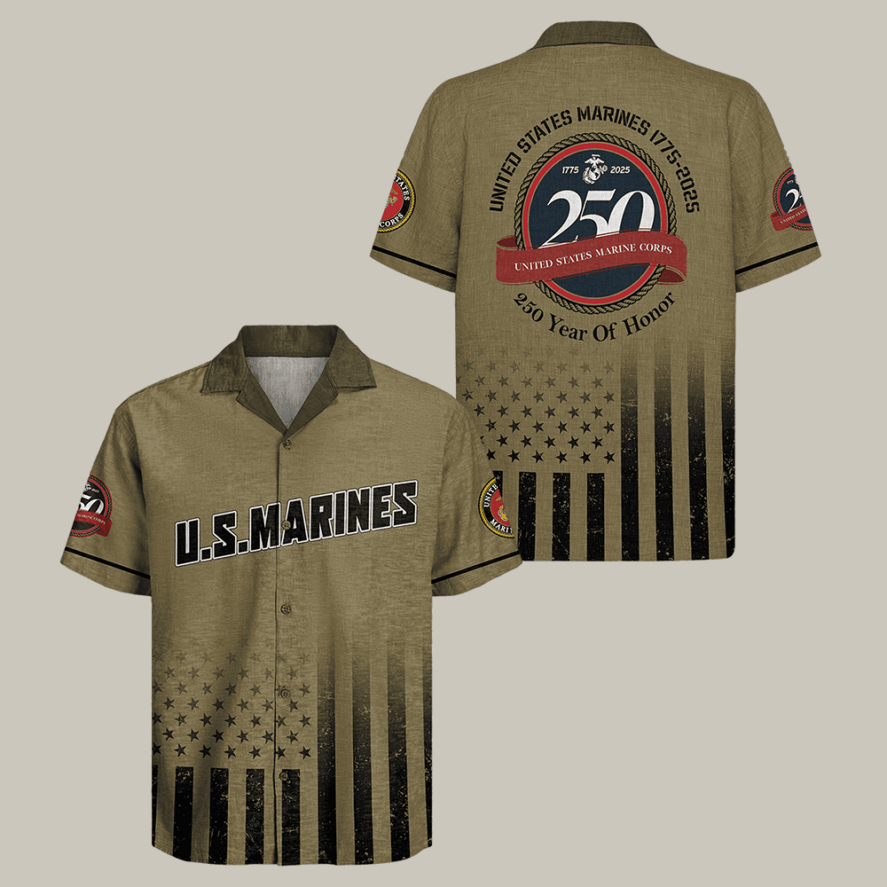 US Marines 250th Years Of Service Hawaiian Shirt Marine Corps Clothes USMC Gift Idea