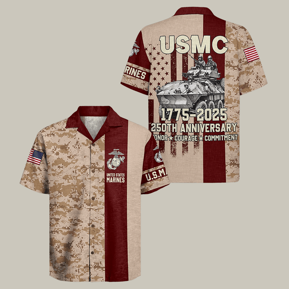 US Marines 250th Years Of Service Hawaiian Shirt USMC 250Th Anniversary Clothes Marines Gift Idea
