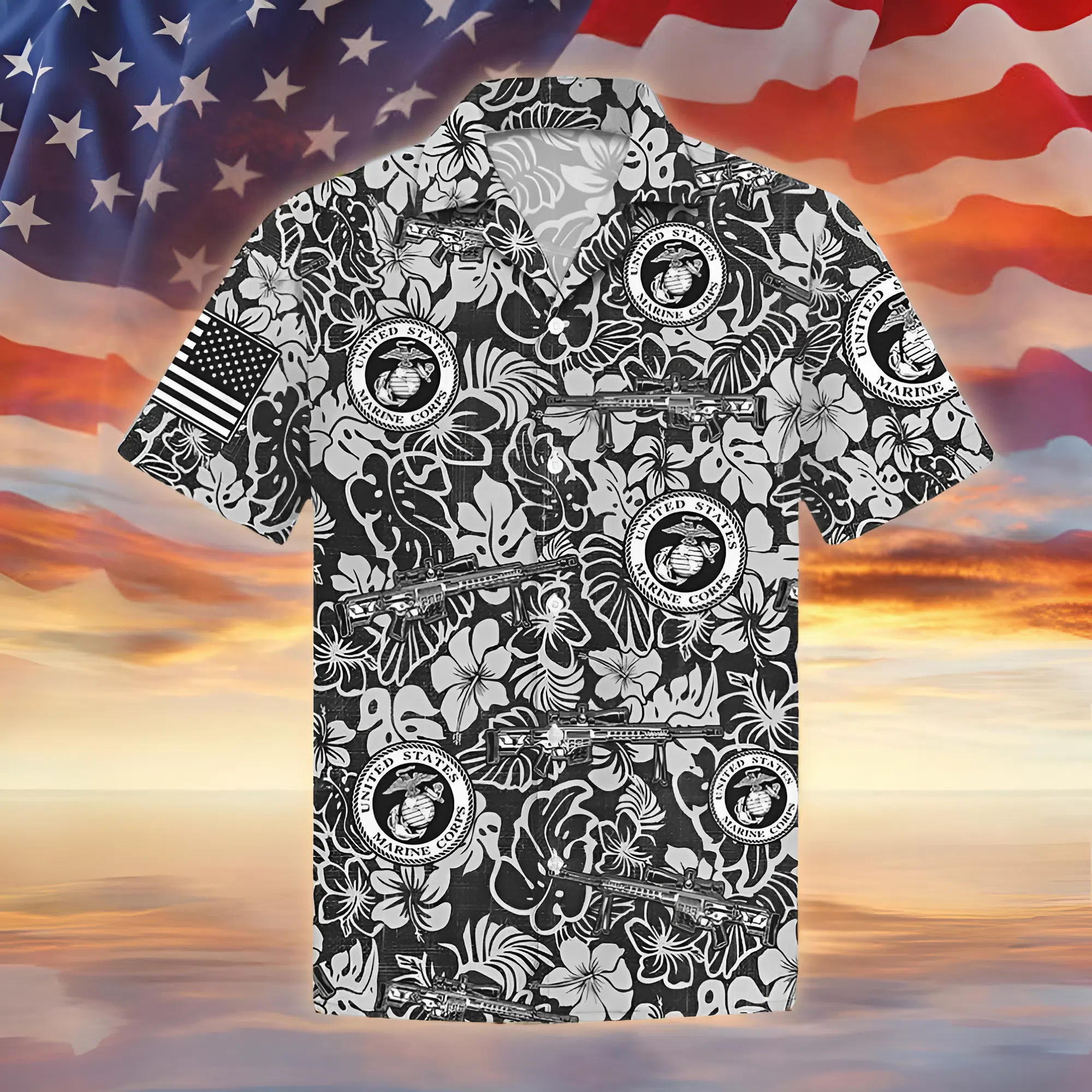 US Marines Hawaiian Shirt Military Aloha Patriotic USMc Tropical Gift For Marine Corps
