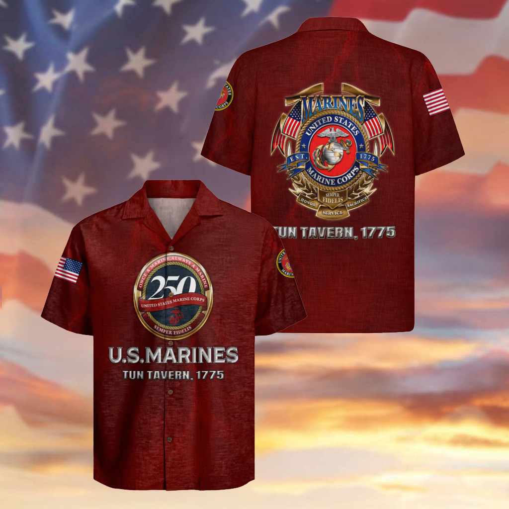 US Marines Hawaiian Shirt Tun Tavern 1775 250th Anniversary Aloha Shirt Patriotic Gifts