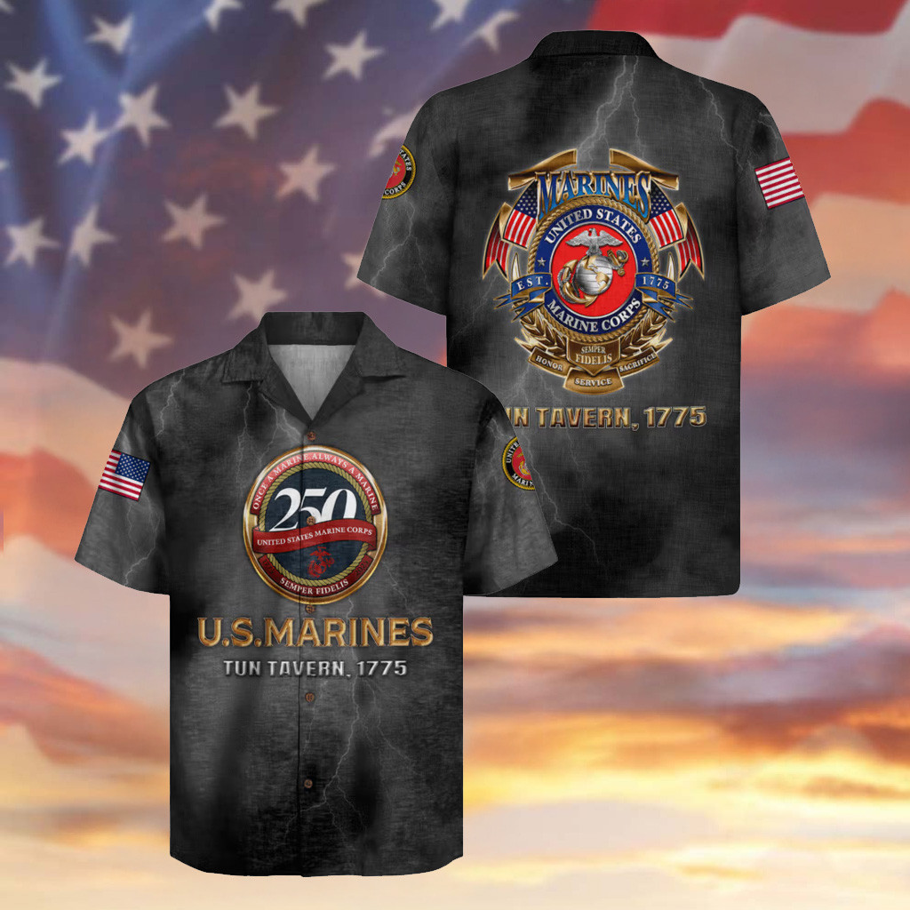US Marines Tun Tavern Hawaiian Shirt 250 Years Military Clothing Patriots Presents