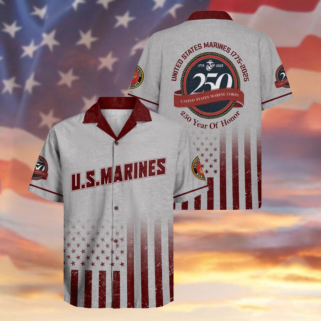 US Marines Veteran Hawaiian Shirt 250 Year Of Honor Proud Military Clothes Gifts For Dad