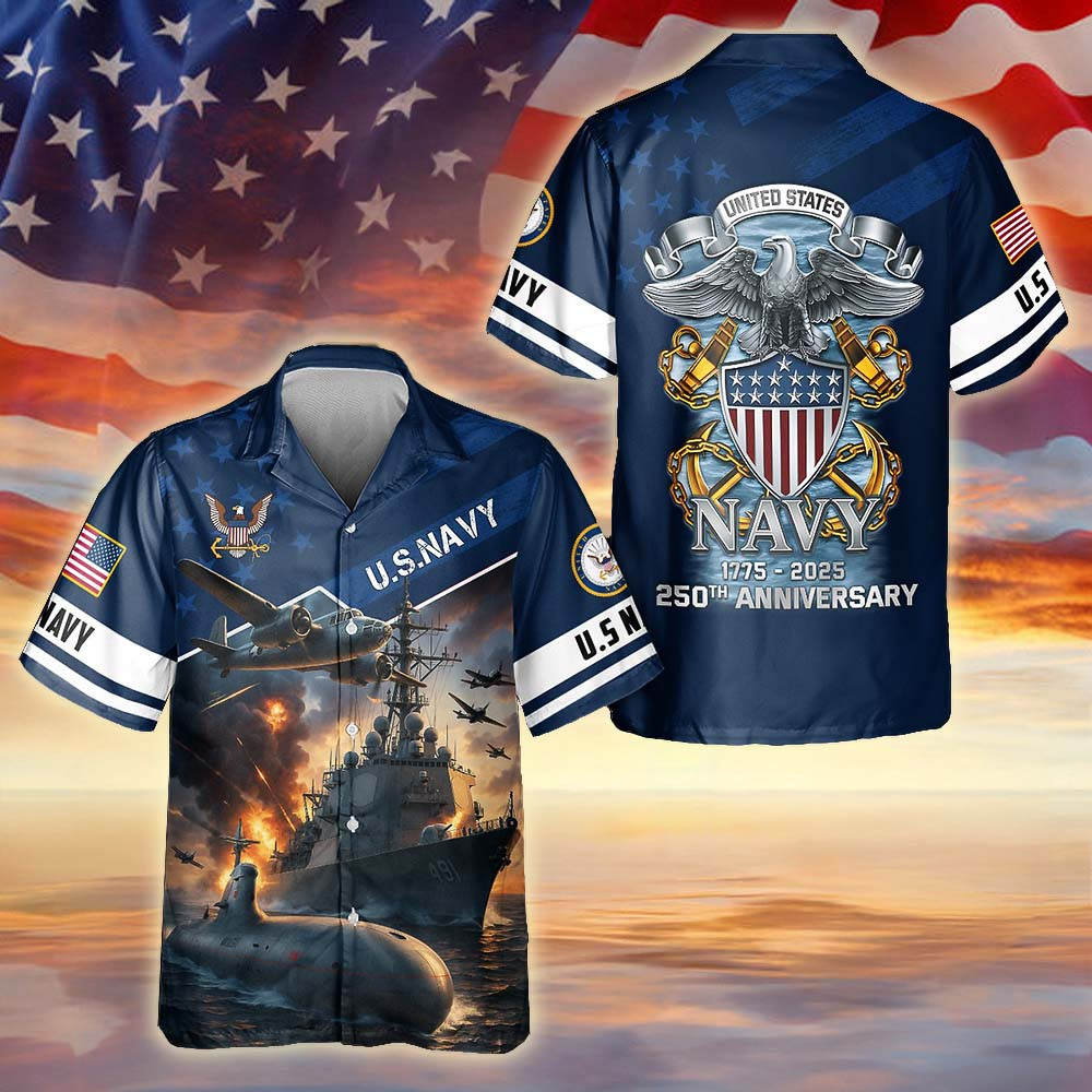 US Navy 250th Anniversary 1775-2026 Hawaiian Shirt Navy Strong Salute To Service Gifts