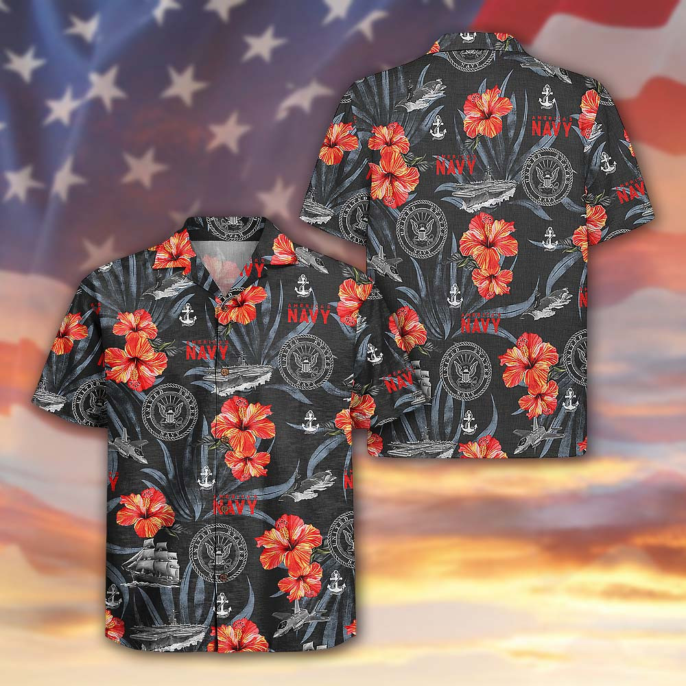 US Navy 250th Anniversary Hawaiian Shirt Crest Patriotic Navy Gift For Veterans