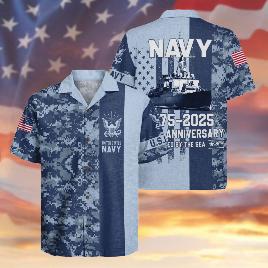 US Navy 250th Anniversary Hawaiian Shirt Forged By The Sea Aloha Shirt Apparel Gifts