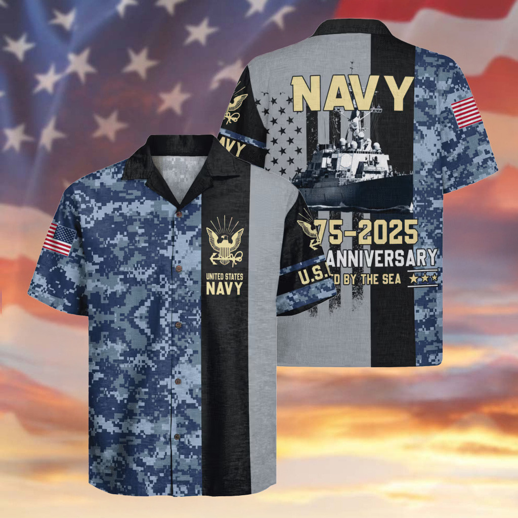US Navy 250th Anniversary Hawaiian Shirt Forged By The Sea Merch Gifts For Navy Veterans
