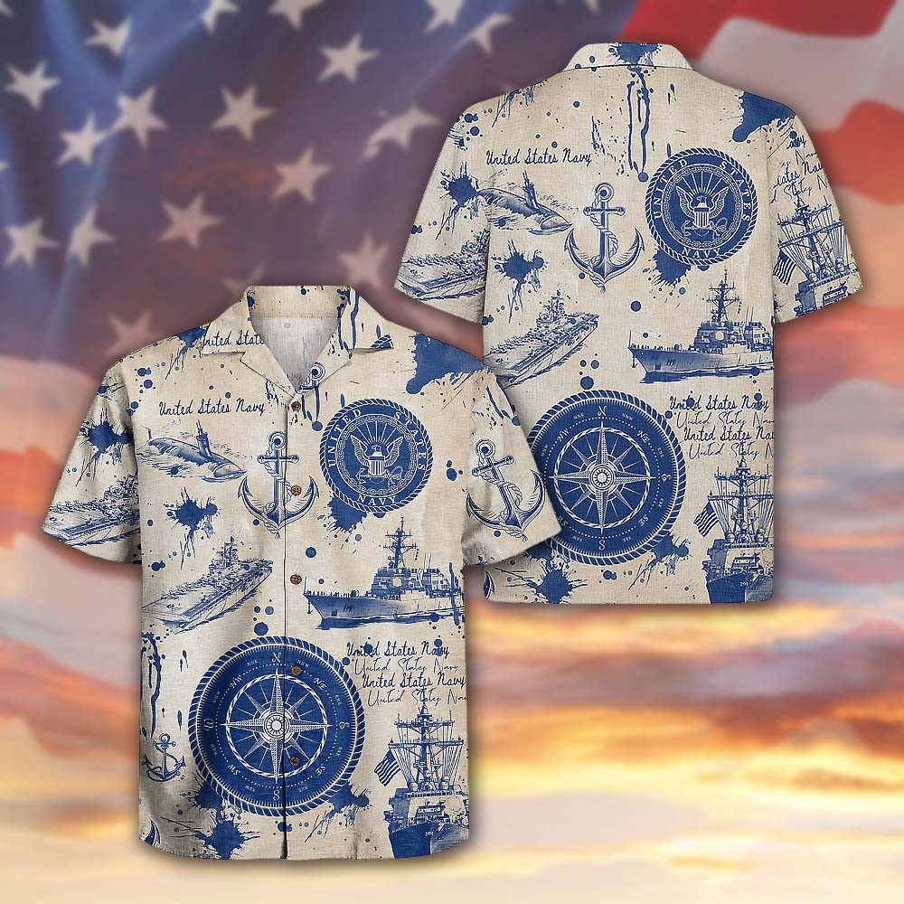 US Navy 250th Anniversary Hawaiian Shirt Military Aloha Shirt Naval Beach Wear Gifts