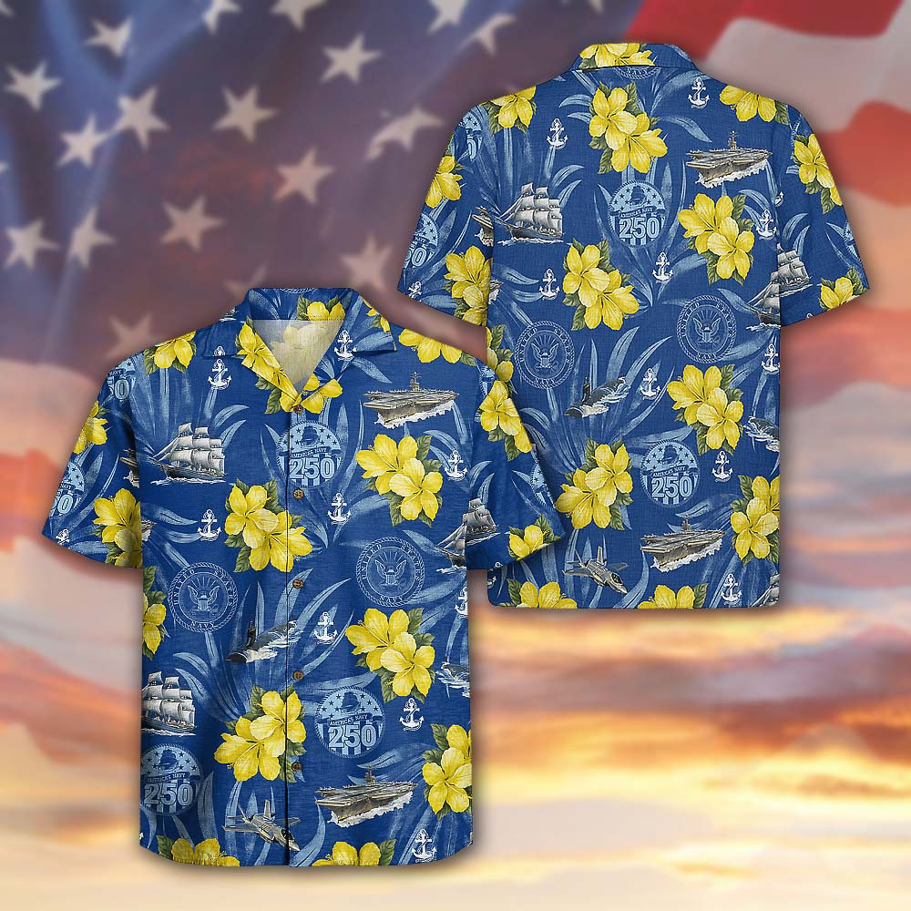 US Navy 250th Anniversary Hawaiian Shirt Naval Forces Gift For Navy Veterans