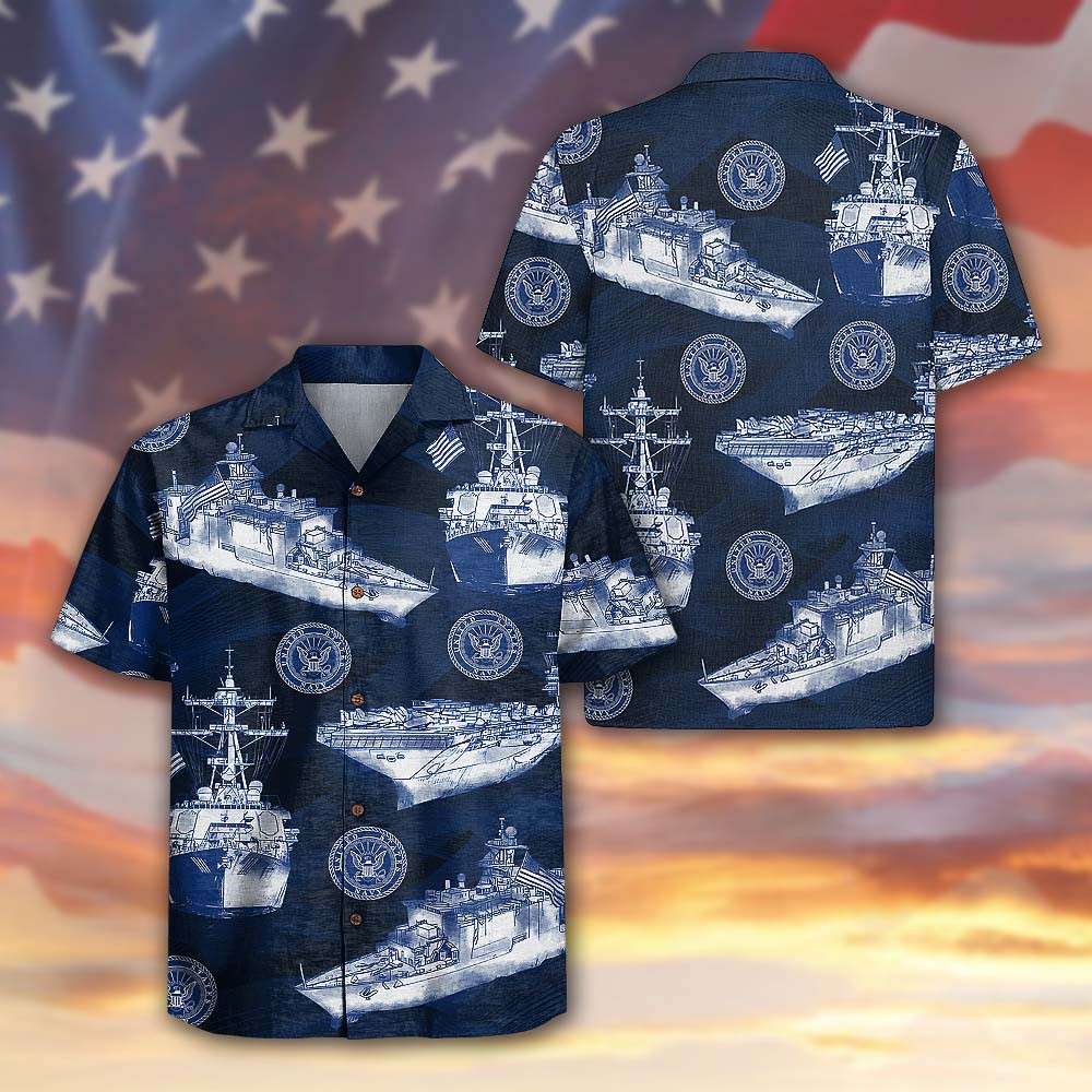 US Navy 250th Anniversary Hawaiian Shirt Patriotic Navy Veteran Gift For Dad