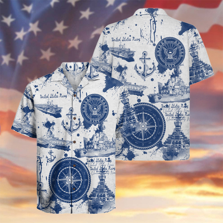 US Navy 250th Years Of Service Hawaiian Shirt Anchor And Battleships Apparel For Navy Vets