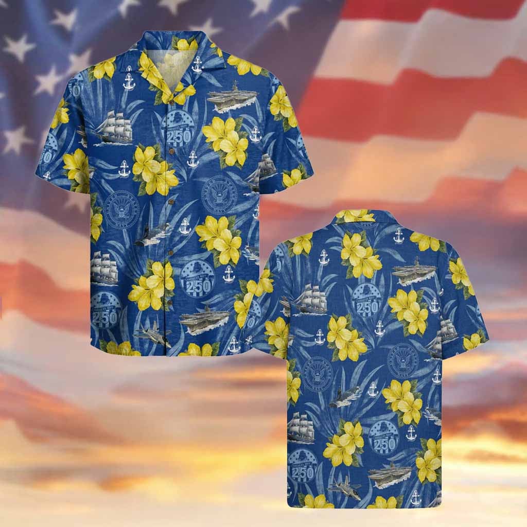 US NAVY 250th Years Of Service Hawaiian Shirt Clothing For Veterans On Veteran's Day