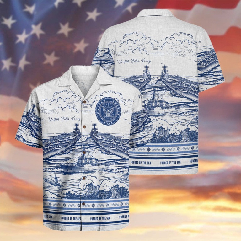 US Navy 250th Years Of Service Hawaiian Shirt Forged By The Sea Apparel Unique Navy Gifts