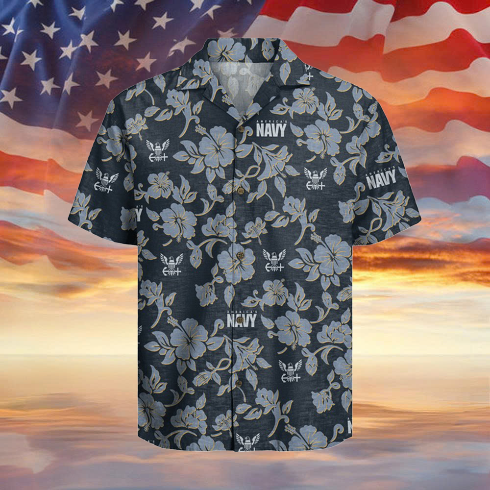 US Navy 250th Years Of Service Hawaiian Shirt Hibiscus Military Shirt Gifts For Navy Veterans