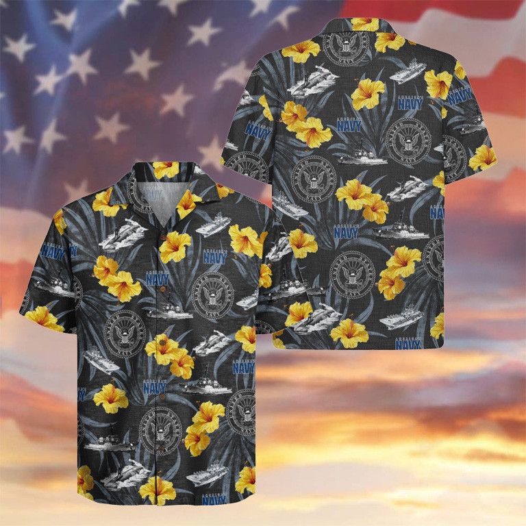 US Navy 250th Years Of Service Hawaiian Shirt Hibiscus Tropical Apparel Cool Navy Gifts