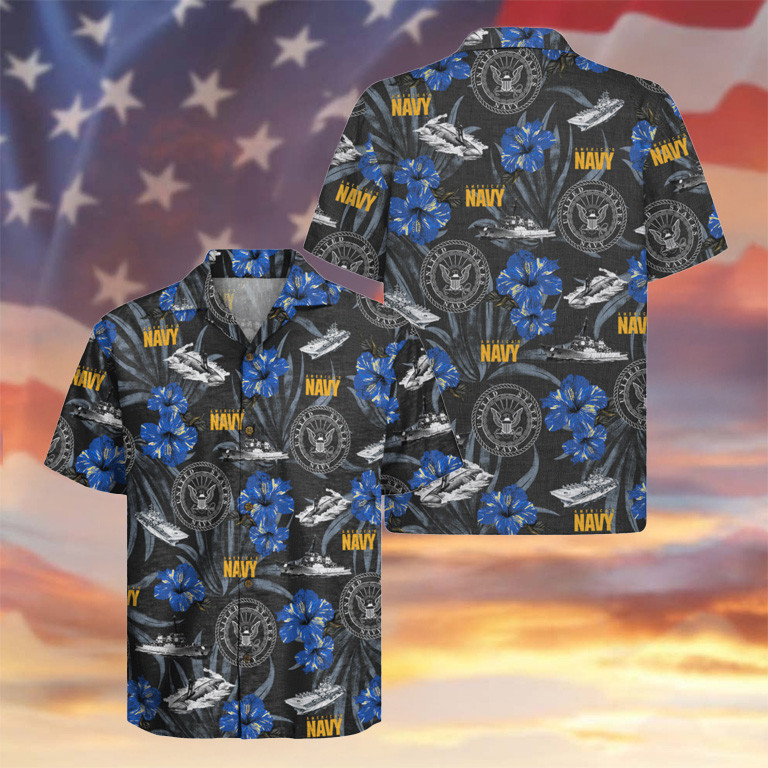 US Navy 250th Years Of Service Hawaiian Shirt Hibiscus Tropical Apparel Navy Gifts For Dad